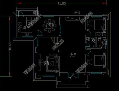 新中式二层别墅设计图一层户型图