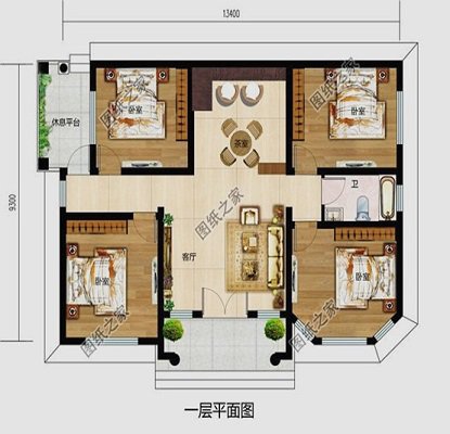 农村一层自建房方案户型图