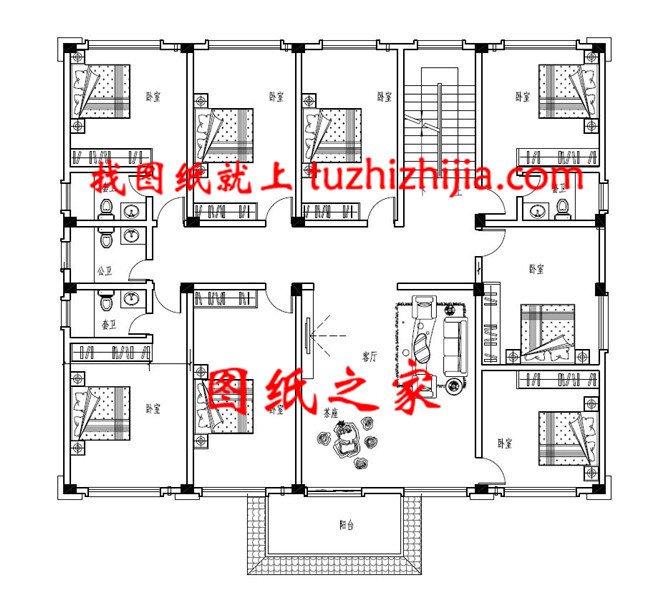 新中式三层自建房二层平面图