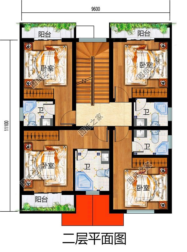 农村100平米左右自建房二层平面图