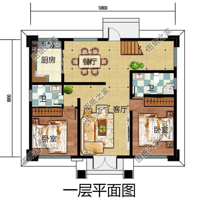 100平米二层自建别墅平面效果图