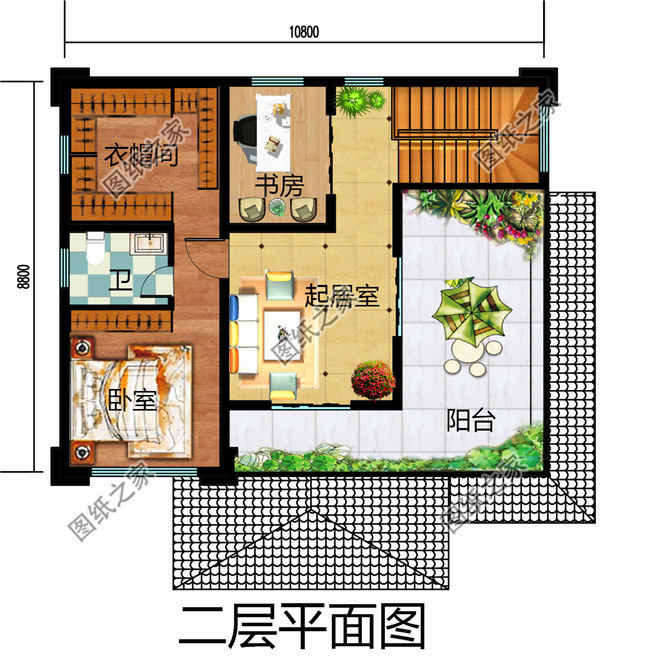 新中式二层别墅设计图二层户型图