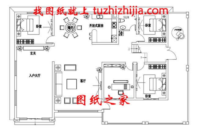 现代式一层半平房设计图一层户型图