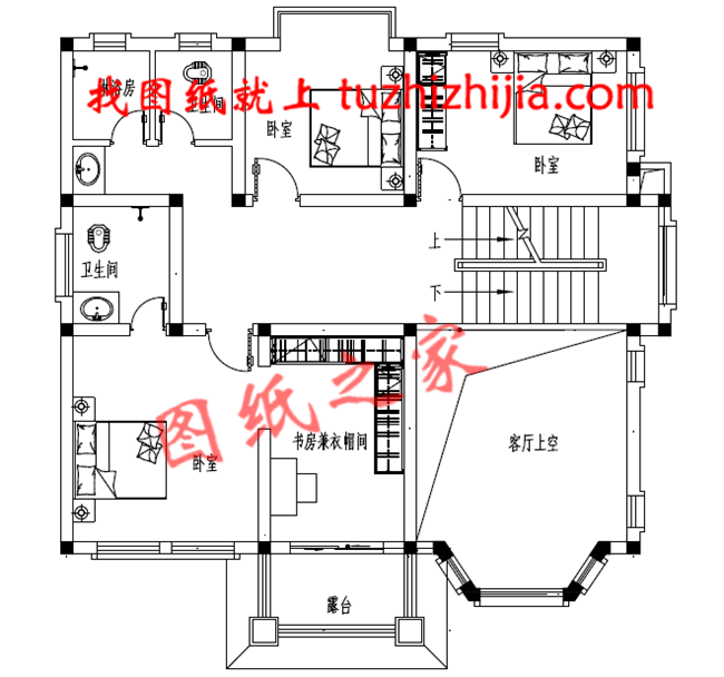 新款二层半三开间别墅设计图二层户型图