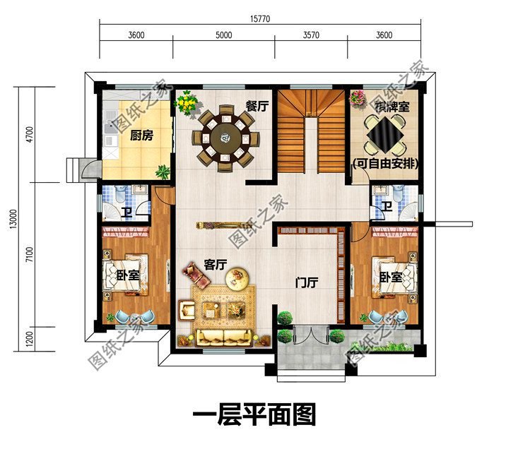 新中式二层别墅设计图一层户型图