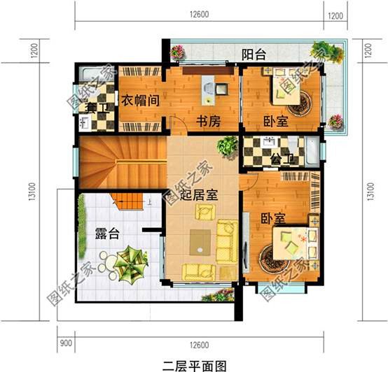 新中式二层别墅设计图二层户型图