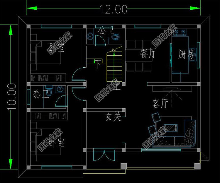 12x10米带阁楼的农村一层半别墅设计图,外观洋气