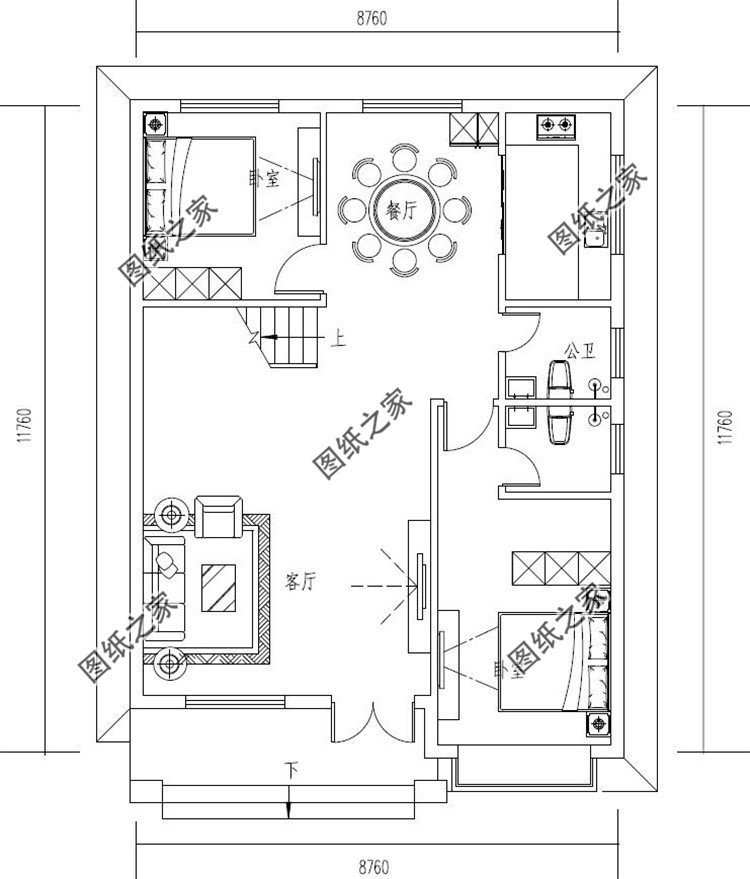 三层中式别墅一层户型图