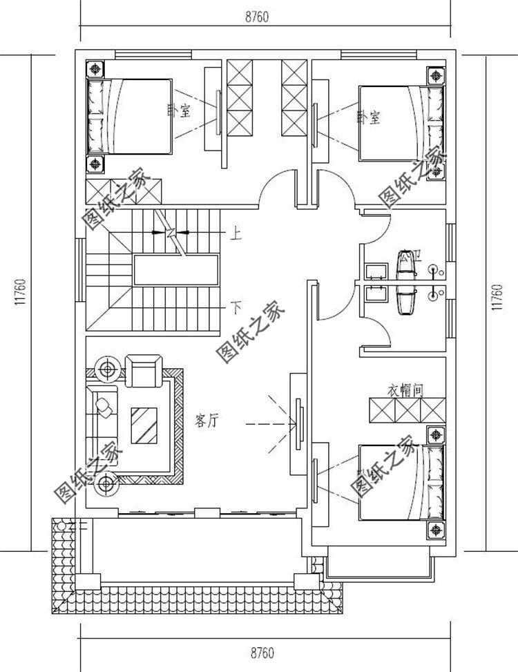 三层中式别墅二层户型图
