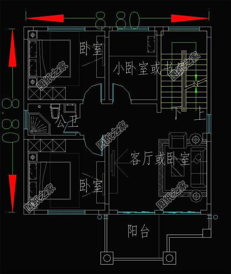 80平方米三层农村自建民房一层户型图