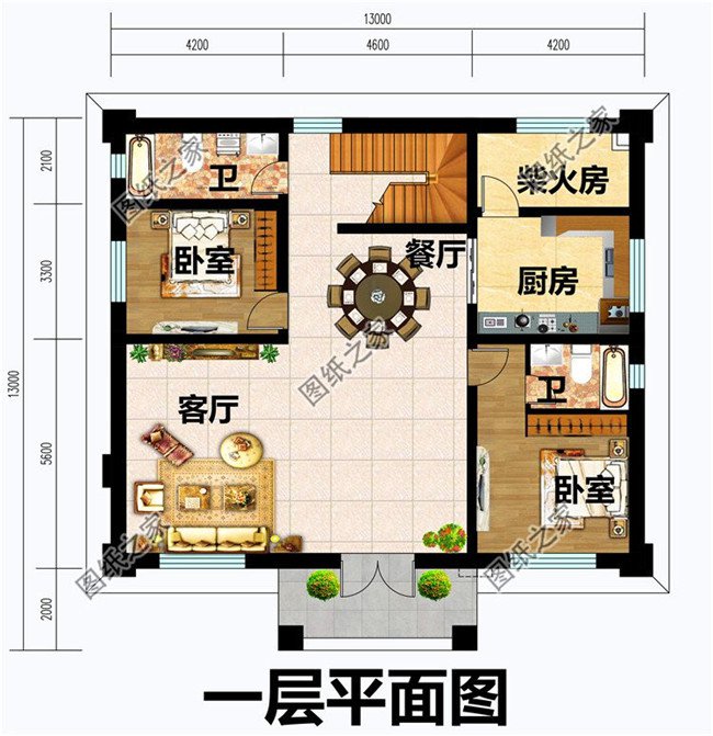 新中式两层楼房一层户型图