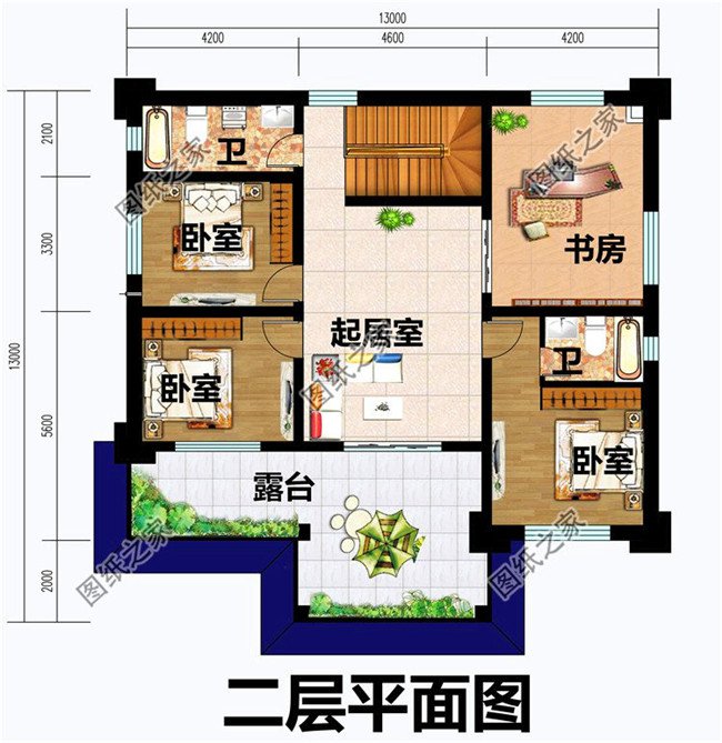 新中式两层楼房二层户型图