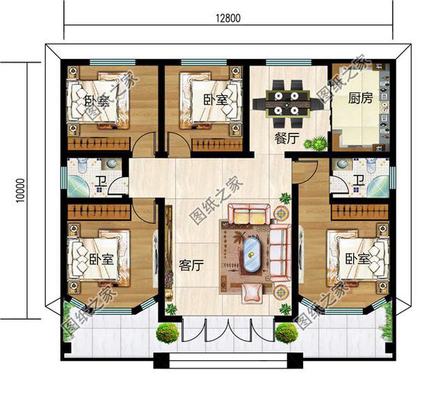 一层和二层平顶自建房设计图，通透格局，室内敞亮又舒服