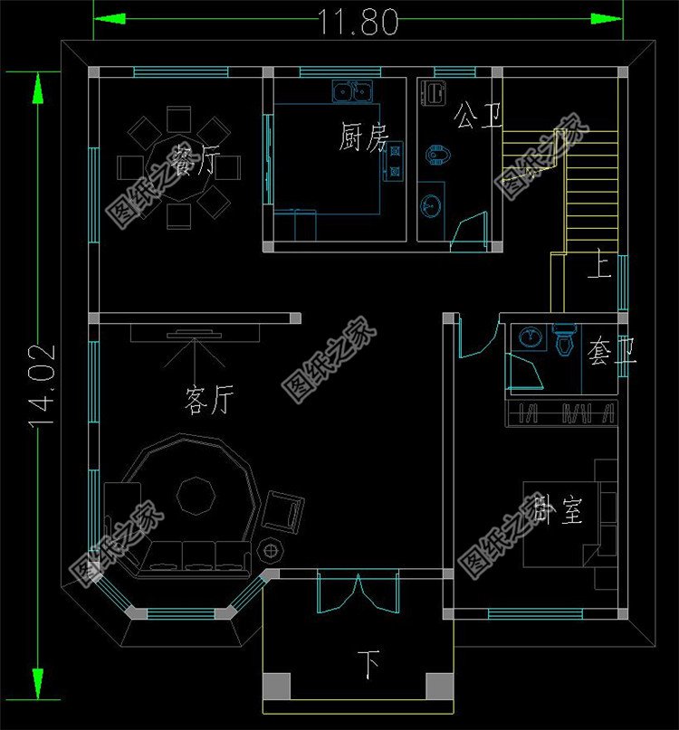 進深14米的二層小別墅設計圖,農村自建房好方案_二層別墅設計圖_圖紙