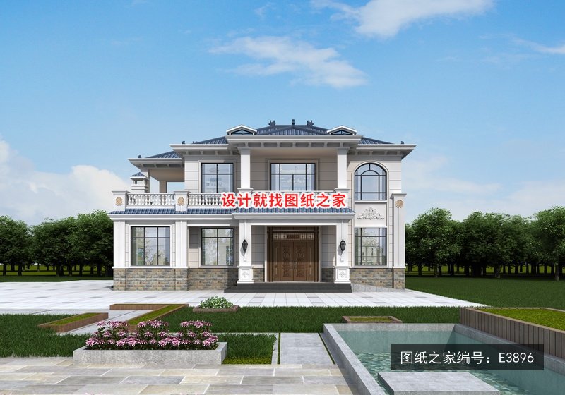 开间15.42米进深10.7米二层新中式风带大露台 效果图