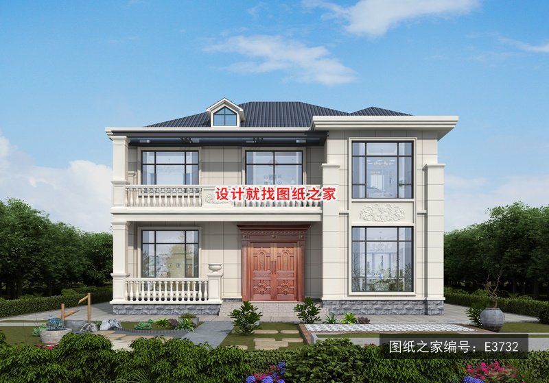 开间12.5米进深11.5米二层简欧风带阳台 效果图