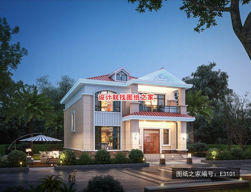 开间8.76米进深13.88米二层简欧风带阳台 效果图