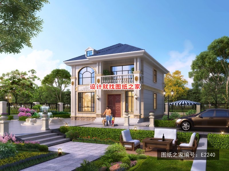 开间8.76米进深14.58米二层简欧风带露台 效果图