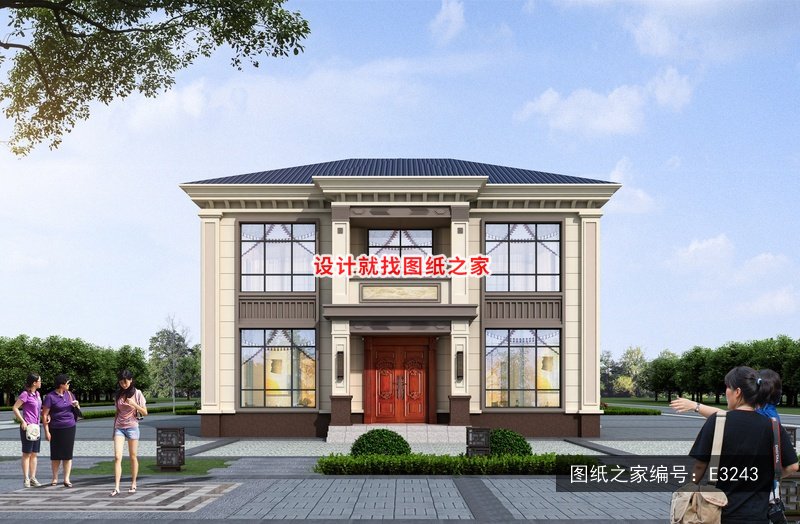 开间12米进深10米二层简欧风带罗马柱 效果图