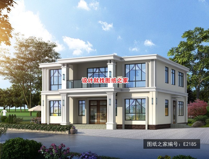 开间13.56米进深12.78米二层简欧风平屋顶 效果图