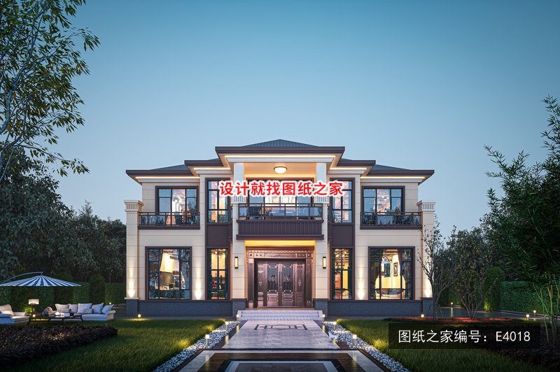 开间16.7米进深14.9米二层简欧风带露台 效果图