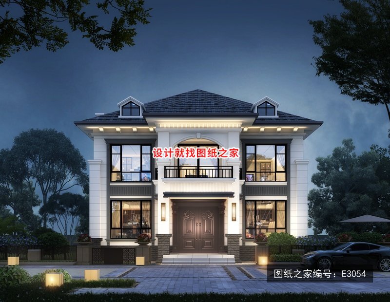 开间11.76米进深13.38米二层简欧风带车库 效果图