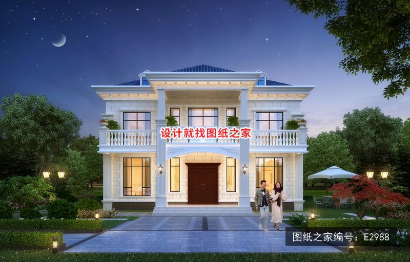 开间11.76米进深10.63米二层简欧风带大露台 效果图