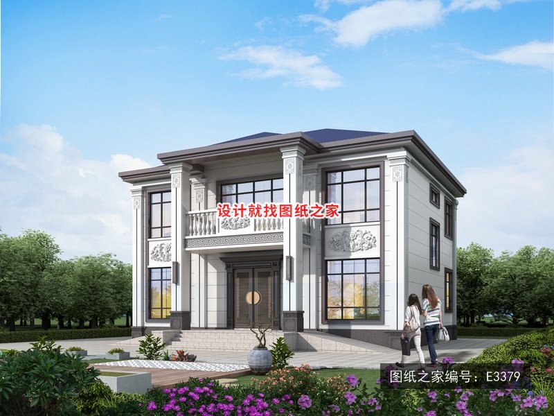 开间13.55米进深12.8米二层简欧风带阳台 效果图