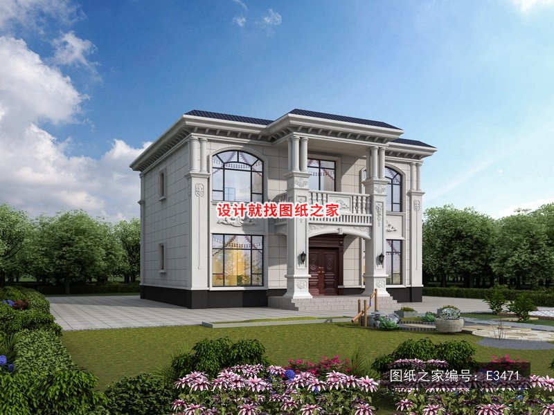 开间11.8米进深11.36米二层简欧风平屋顶 效果图