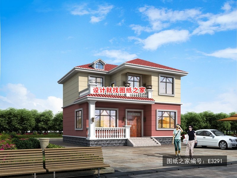 开间10.3米进深10米二层简欧风带大露台 效果图