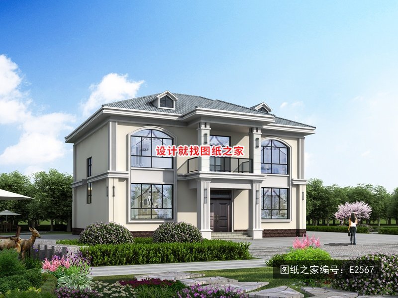 开间15米进深12米二层简欧风带衣帽间 效果图