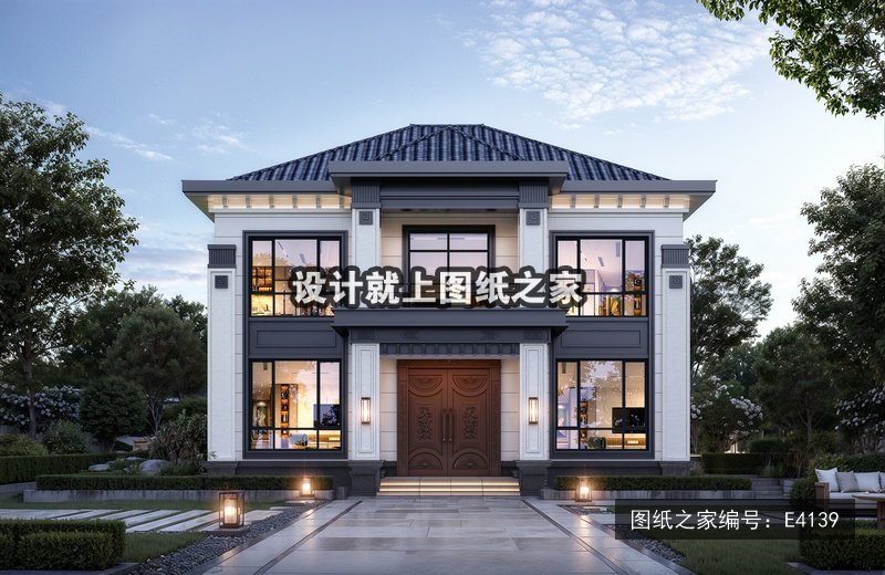 开间12米进深11.06米二层新中式风带堂屋 效果图