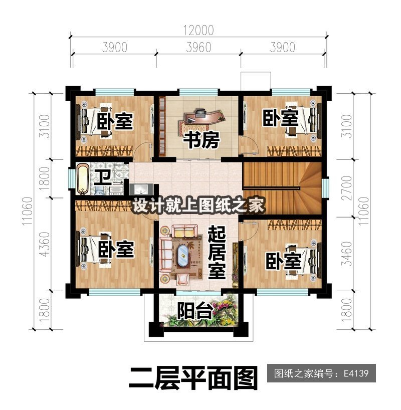 开间12米进深11.06米二层新中式风带堂屋 2层户型图