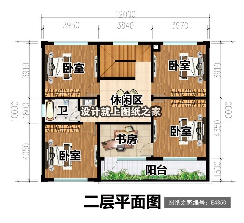 开间12米进深10米二层新中式风平屋顶无罗马柱 2层户型图