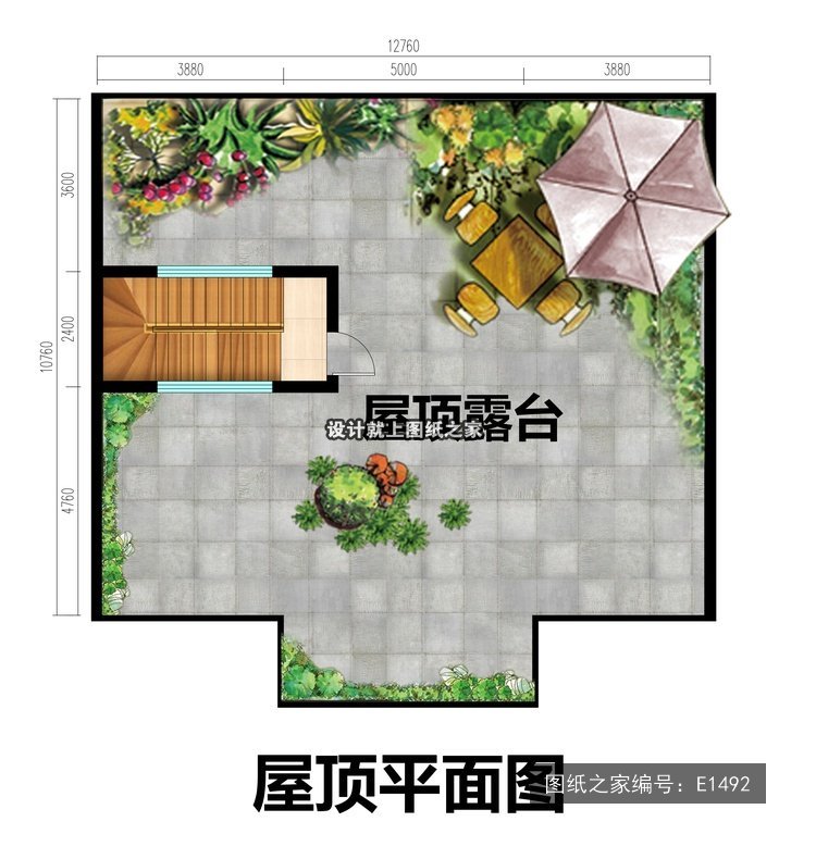 开间9.26米进深12.26米二层现代风平屋顶带露台 3层户型图