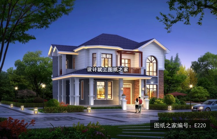 开间12.3米进深10米二层简欧风两开间带阳台 效果图