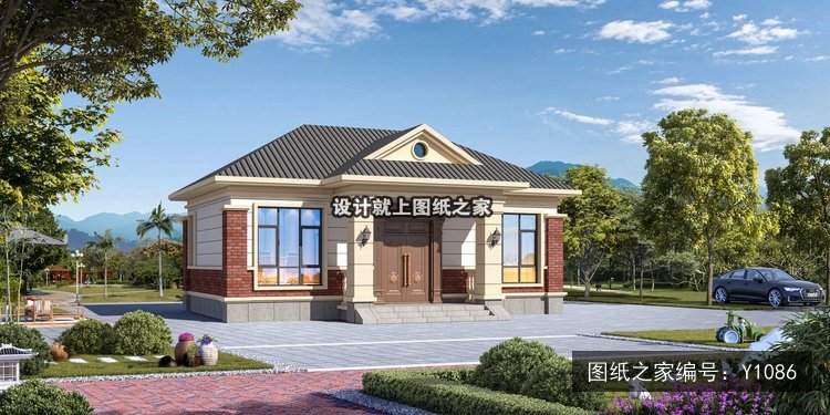 开间11.44米进深6.74米一层简欧风两开间无罗马柱 效果图