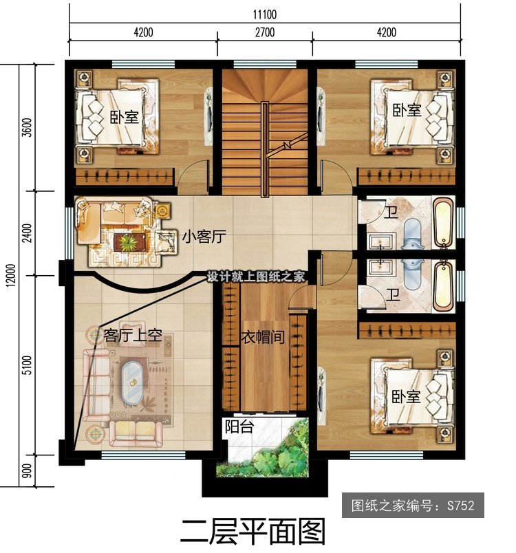 开间11.1米进深12米三层简欧风带车库带阳台 8层户型图
