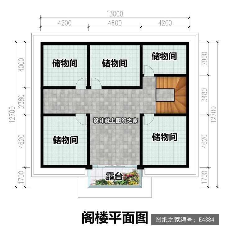 开间13米进深12.7米三层新中式带阁楼大露台 3层户型图