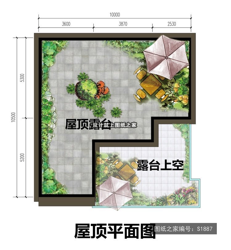开间10米进深10.5米三层现代风平屋顶带露台 4层户型图