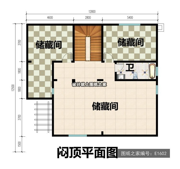 开间12.8米进深12.5米三层简欧风无罗马柱带露台 3层户型图