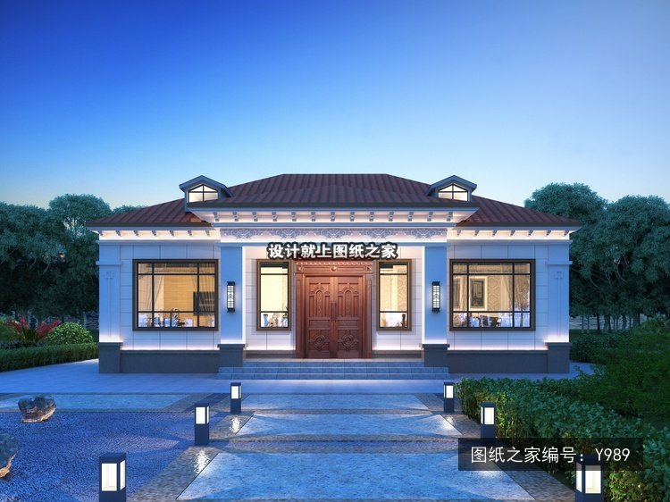 开间13.8米进深11.8米一层新中式官帽房 效果图