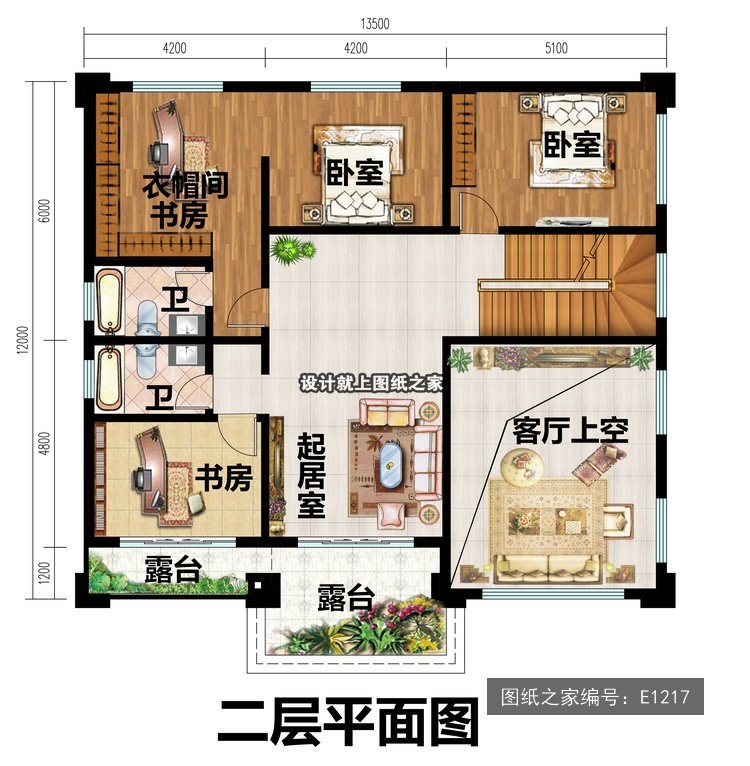 开间13.5米进深12米二层新中式带露台 2层户型图