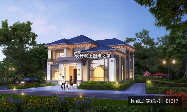 开间13.5米进深12米二层新中式带露台 效果图
