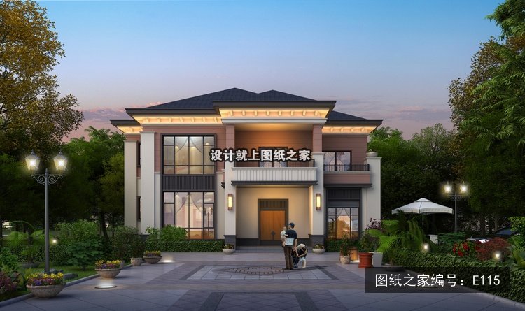 开间15.6米进深10.9米二层简欧风带阳台 效果图
