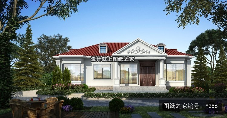 开间16米进深11.8米一层简欧风带罗马柱 效果图