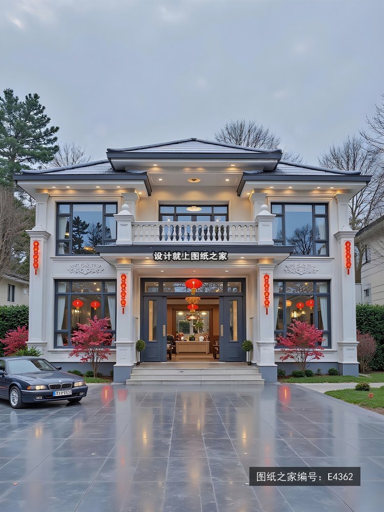 进深9.5米二层新中式官帽房 效果图