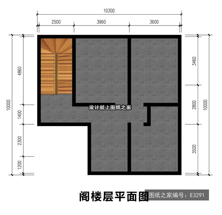 开间10.3米进深10米二层简欧风带阳台带露台 3层户型图