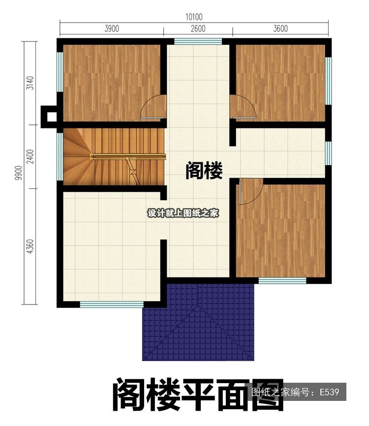 开间10.1米进深9.9米二层简欧风带露台 3层户型图