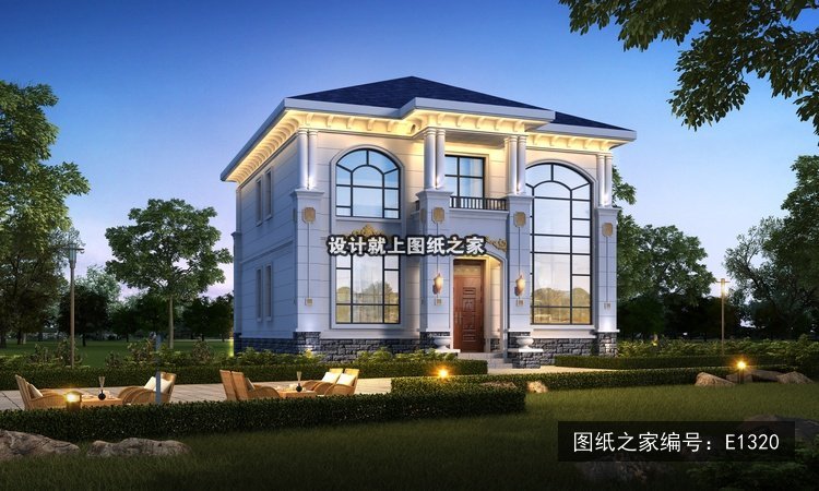 开间10.26米进深12.16米二层简欧风带阳台 效果图